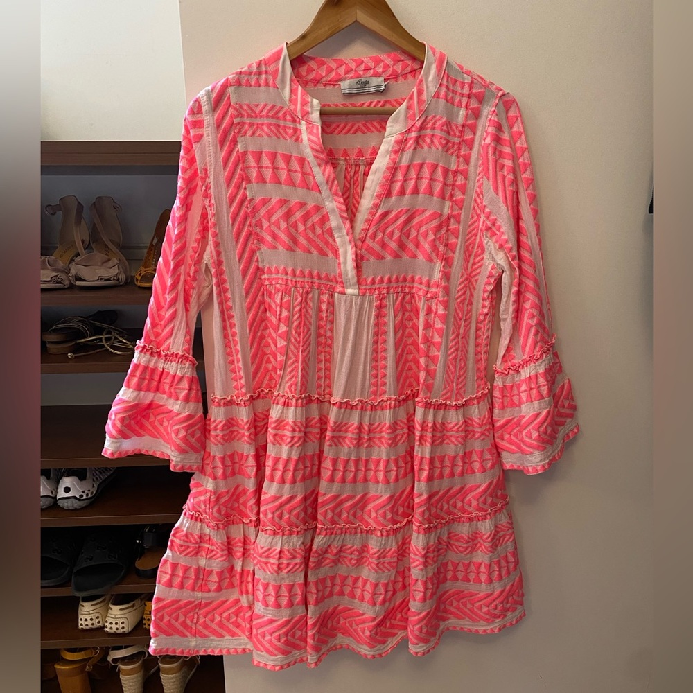 DEVOTION TWINS Ella Mini Dress | NEON PINK on OFF WHITE - Picture 4 of 6